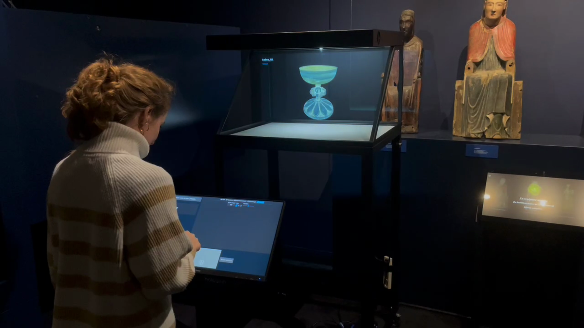 Use of the eCorpus software on a touchscreen paired with an Iris 32 holographic display