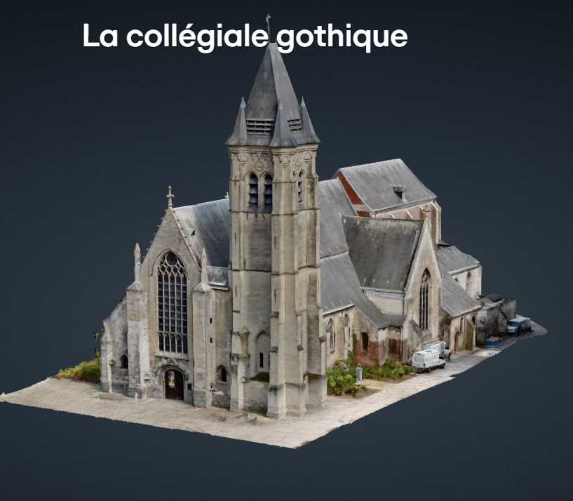 Modèle 3D photogrammétrique de la collégiale gothique de Seclin dans l'application de médiation